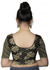 Stylesindia Women's Banarasi Brocade Designer Blouse | Gold Print Cotton Lycra Stretchable Saree Blouse | Festive & Ethnic Wear DNo:120